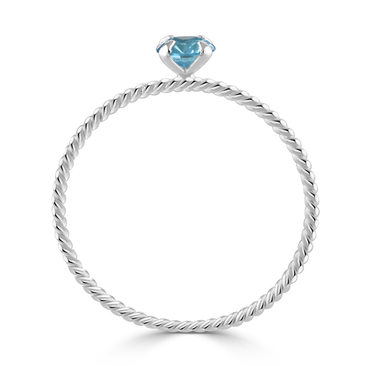 Blue cubic zirconia ring with a sterling silver twisted band.