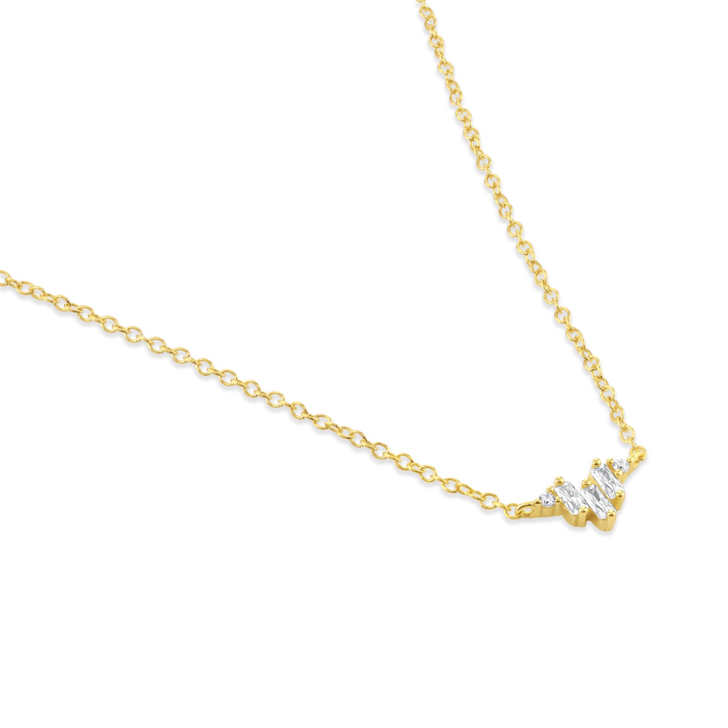 Delicate gold cable chain necklace with multi-stone gemstone cluster pendant.
