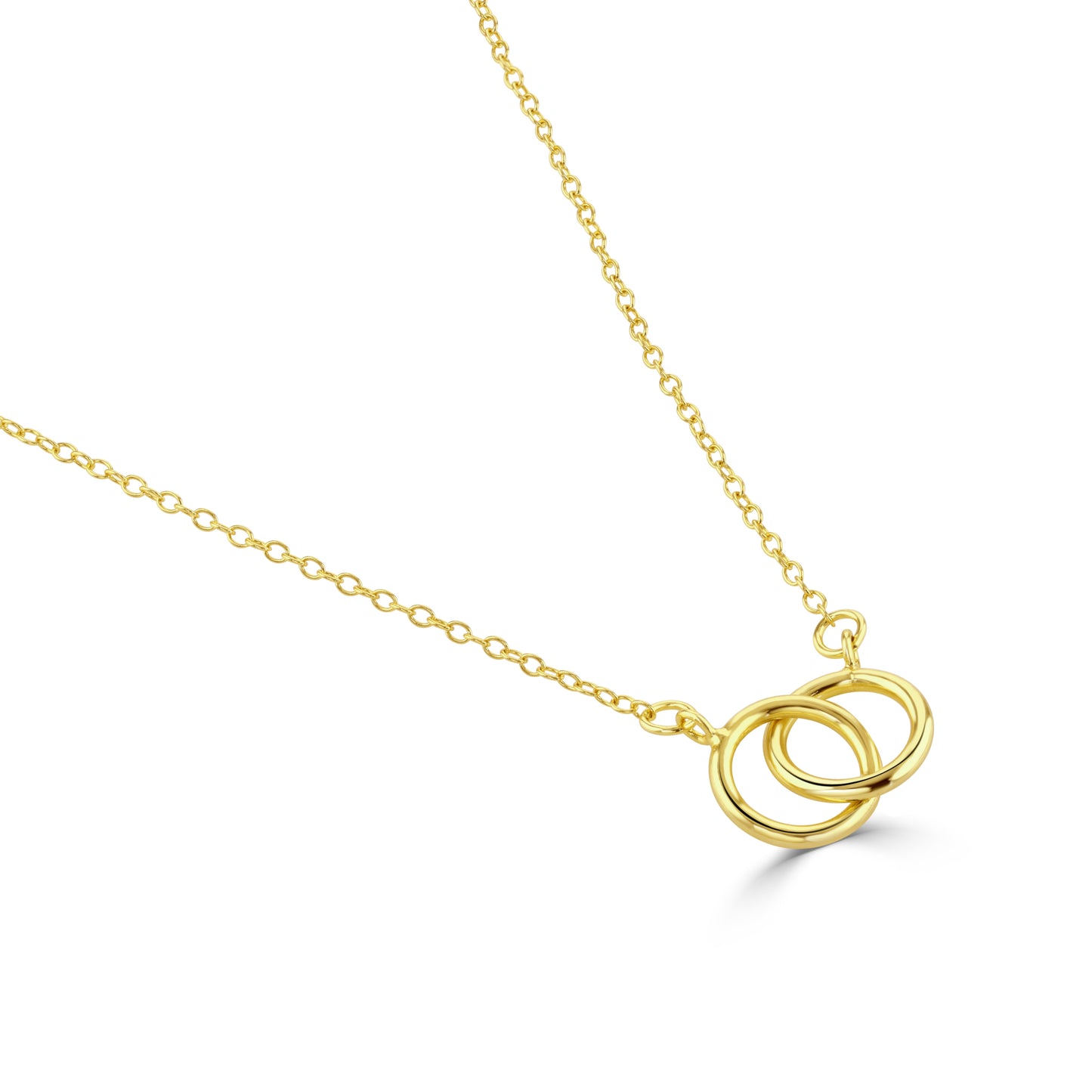 Minimal gold necklace with linked hoop pendant on a fine cable chain.