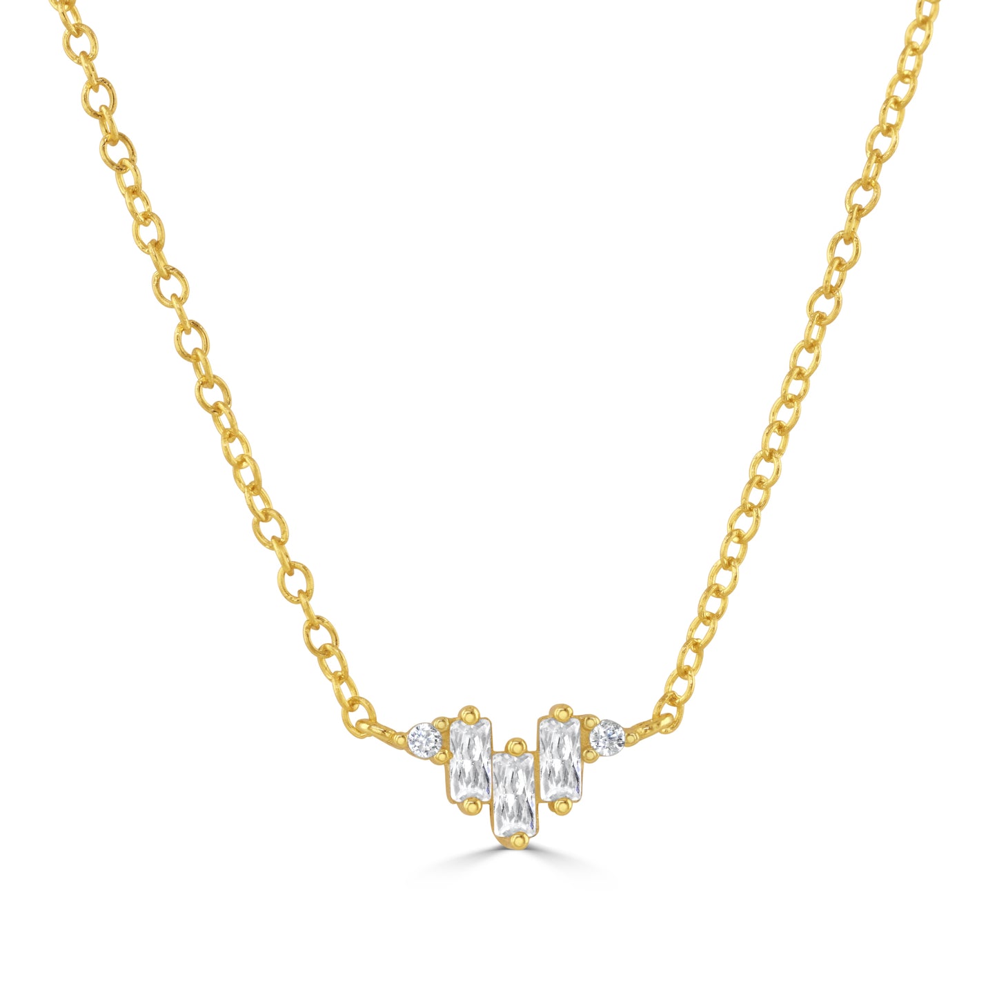 Gold necklace with clustered gemstone pendant on a classic cable chain.