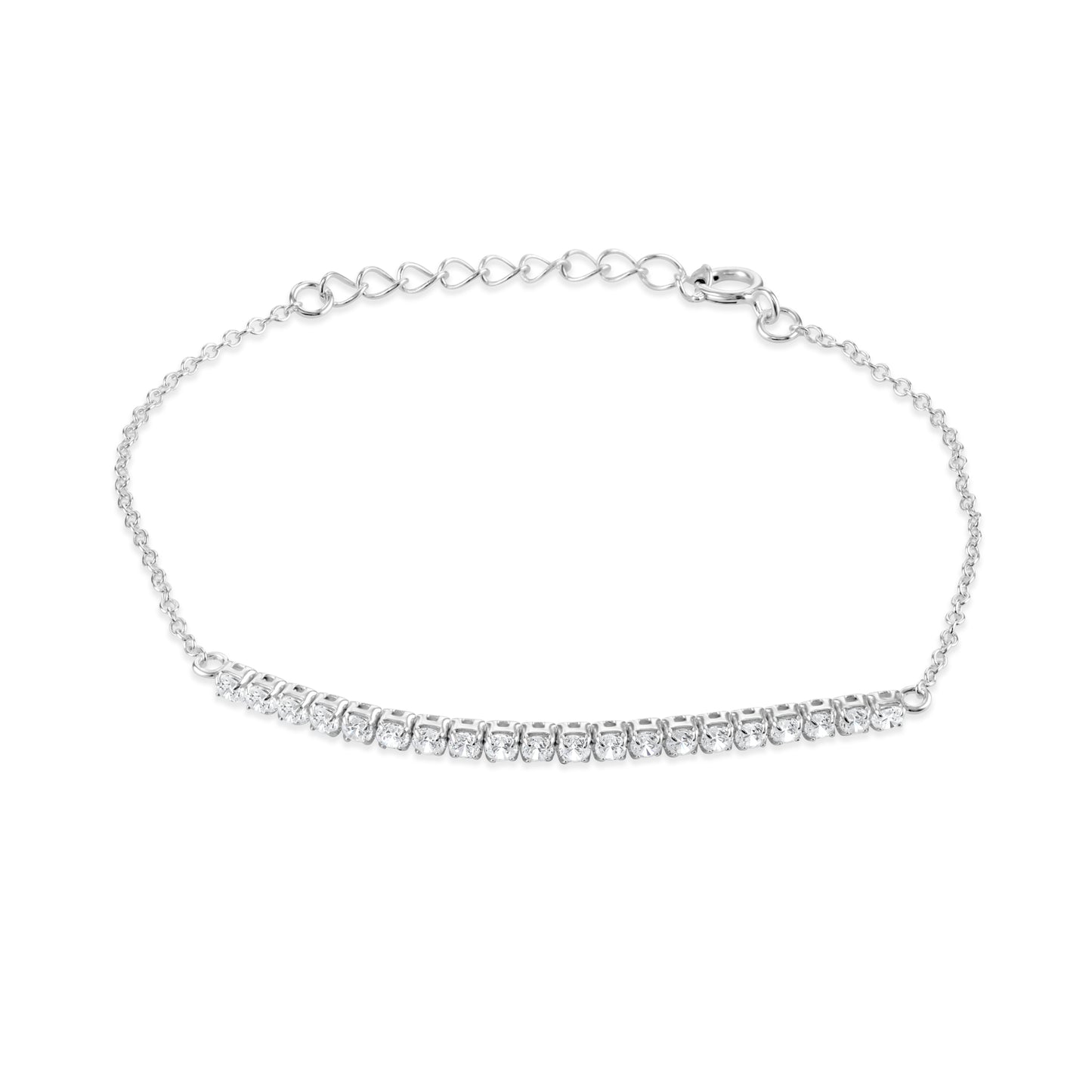 Dainty 925 sterling silver half tennis bracelet with set cubic zirconia accents.
