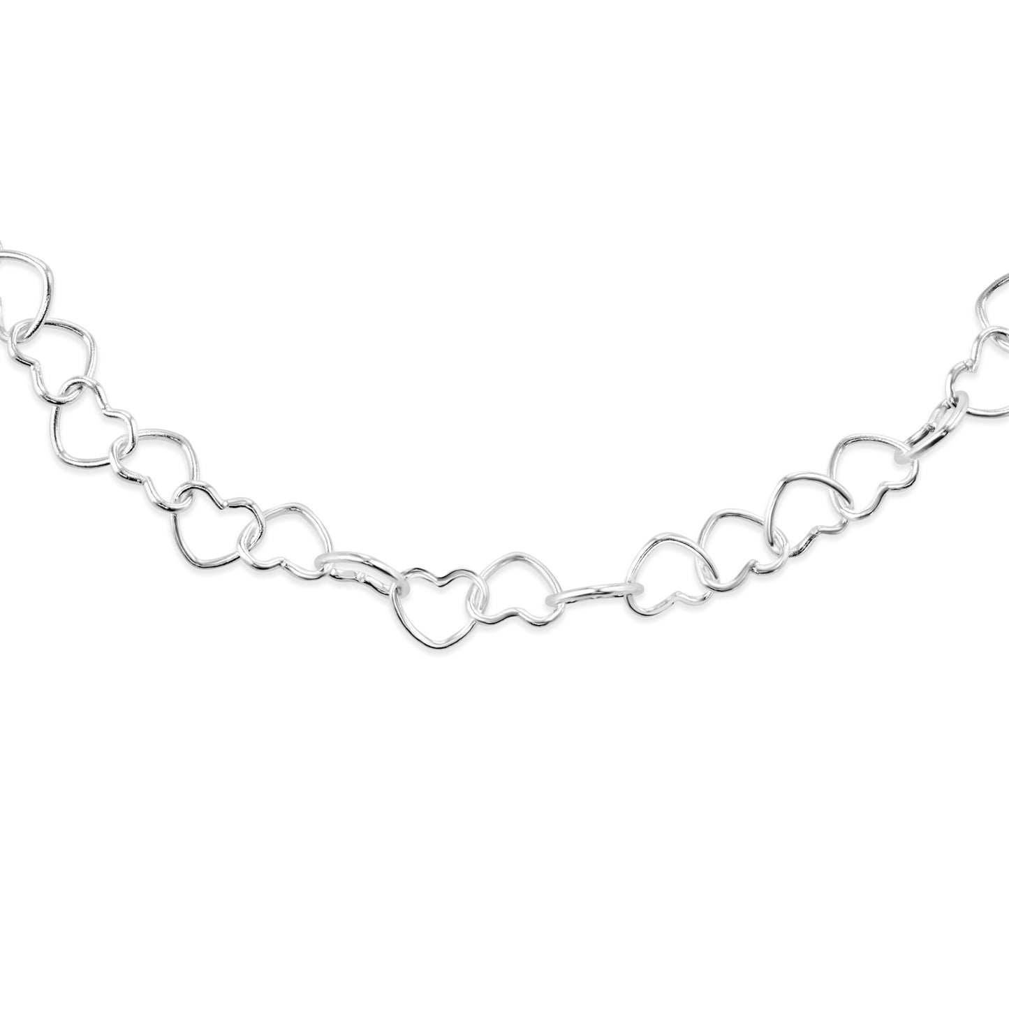 Sterling silver link bracelet made from small love hearts.