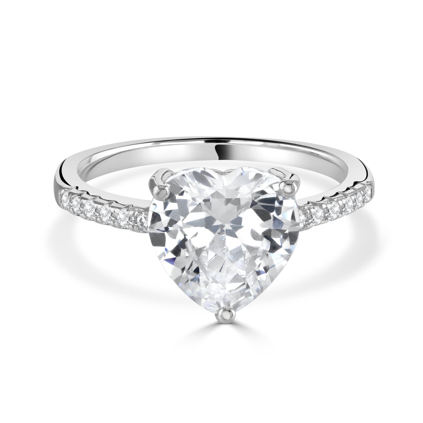 Elegant heart-shaped cubic zirconia ring with a sterling silver band and sparkling accents.