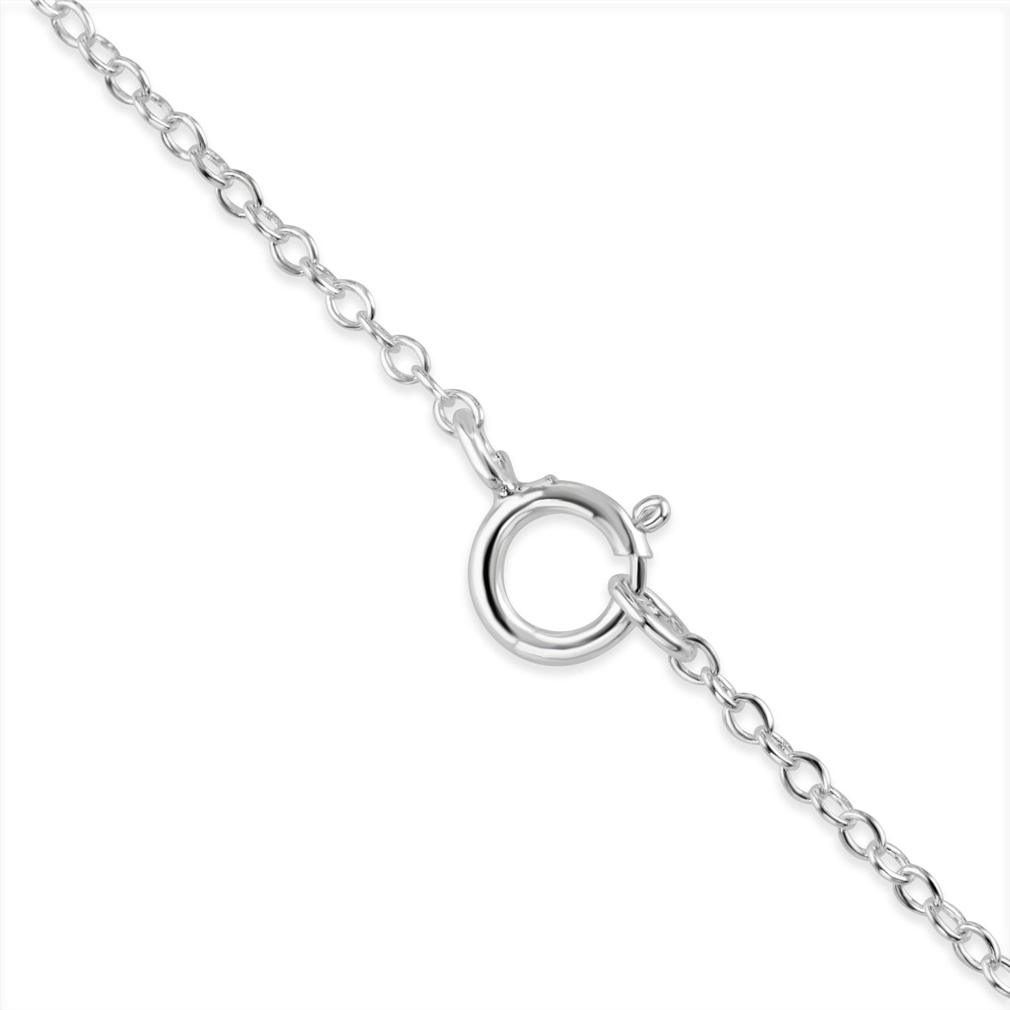 Detailed view of a sterling silver spring ring jewellery clasp.