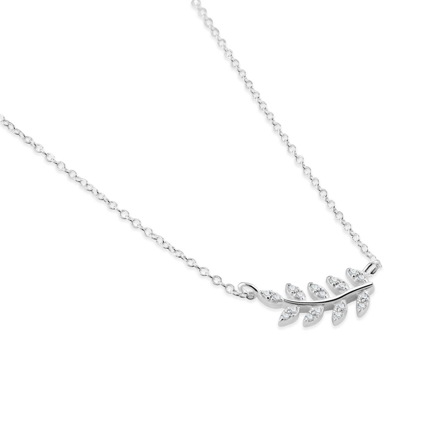 Silver necklace made from 925 sterling silver with gemstone olive branch pendant.