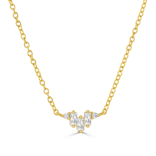 Gold necklace with clustered gemstone pendant on a classic cable chain.